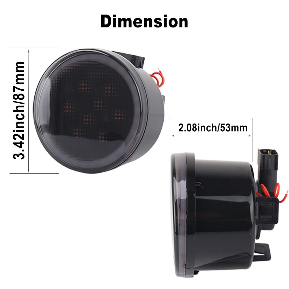 JK Turn Signal Lights White Halo Amber LED Smoke Lens Front Grille Parking Lights for 2007-2018 Jeep Wrangler JK &amp; JK Unlimited