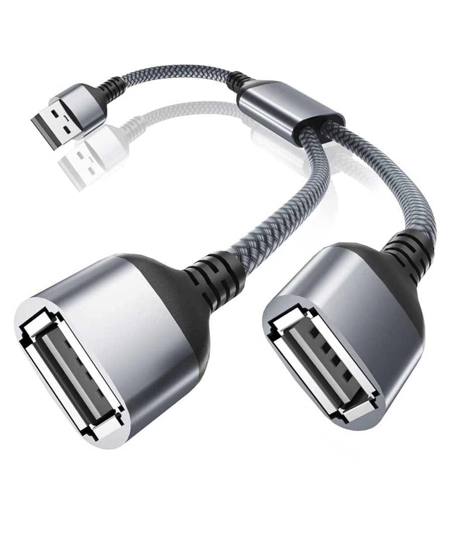 USB Splitter 1 in 2 Out 1FT,USB Y Cable,Double USB Adapter,USB Male to Two Female Extension Cord,Dual Port Extender Hub,Data Power Charger Split for TV,PC,Laptop,MacBook,Keyboard,PS4,PS5