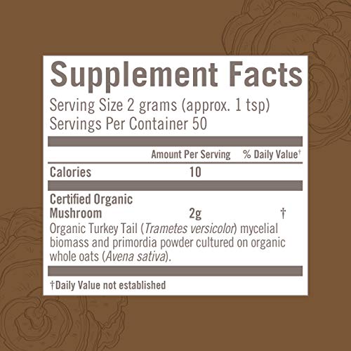 Turkey Tail Organic Mushroom Powder, 3.5 Ounce, 50 Servings, Immune Support, Polysacchrides, Beta-Glucans, Gut Health &amp; Holistic Defense Mushroom Supplement
