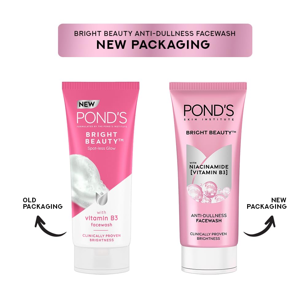 POND'S Bright Beauty Anti-Dullness & Brightening Facewash With Niacinamide | For Glass-Skin Like Shine And With 4X Visibly Brighter Skin, 50Gm