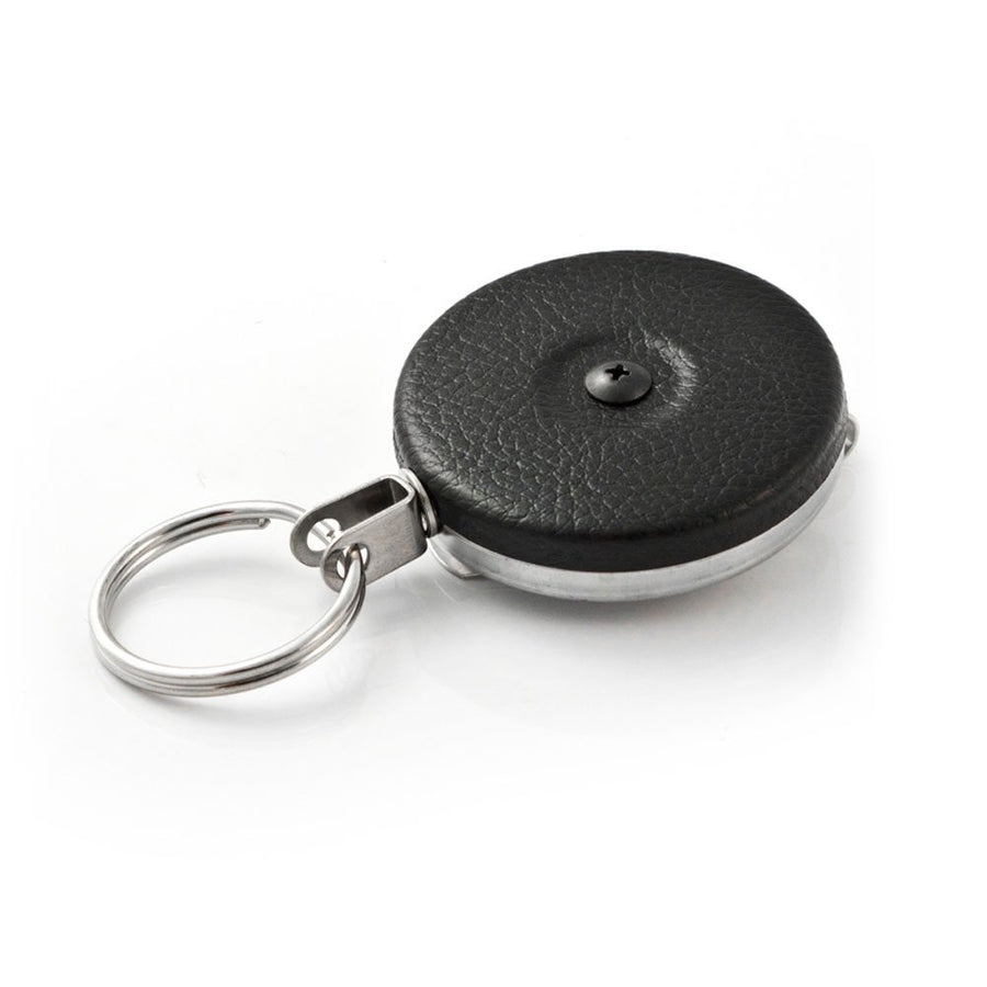 KEY-BAK Original Chain Retractable Key Holder with 24 Stainless Steel Chain, Black Front, Steel Belt Clip, 8 oz. Retraction, Split Ring, Black Vinyl (#5B)