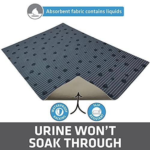 Original Cat Litter Mat, Contains Mess from Box, Protects Floors, Urine-Proof, Machine Washable, Soft on Kitty Paws, Absorbent, Waterproof (USA Made, Recycled Content) (20”x28”)(GreyStripePaw)