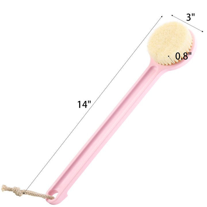 2Pcs Back Scrubber for Shower 14in Shower Brush for Body with Comfy Bristles for Wet or Dry Brushing (Pink)