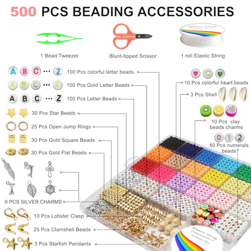5100 Clay Beads Bracelet Making Kit, Flat Preppy Beads for Friendship Jewelry Making,Polymer Heishi Beads with Charms Gifts for Teen Girls Crafts for Girls Ages 8-12