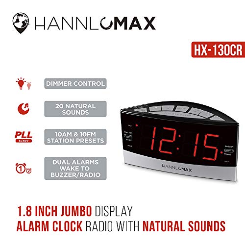 HANNLOMAX HX-130CR Alarm Clock Radio, PLL AM/FM Radio, 
