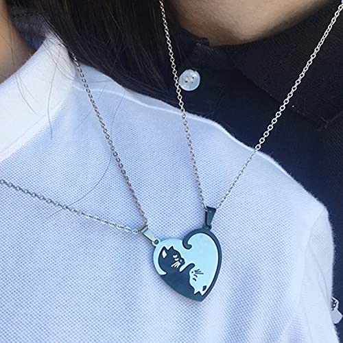 Cat Matching Necklaces Heart Pendant Necklace for Women Men Relationship Friendship Necklaces for 2 Cat Necklace for Couples Best Friends BFF Christmas Birthday Gift