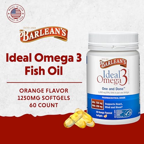 Ideal Omega 3 Fish Oil Supplement, 1,000 mg Softgels, Pharmaceutical Grade EPA & DHA for Brain, Joint, & Heart Health, Orange Flavor, 60 ct