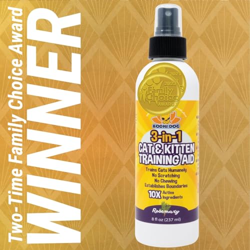 3-in-1 Cat &amp; Kitten Training Aid - Cat Deterrent Spray for Indoor and Outdoor Use - Protect Furniture, Rugs and Plants - Establish Boundaries &amp; Keep Felines Off - Made in USA (8 Fl Oz)