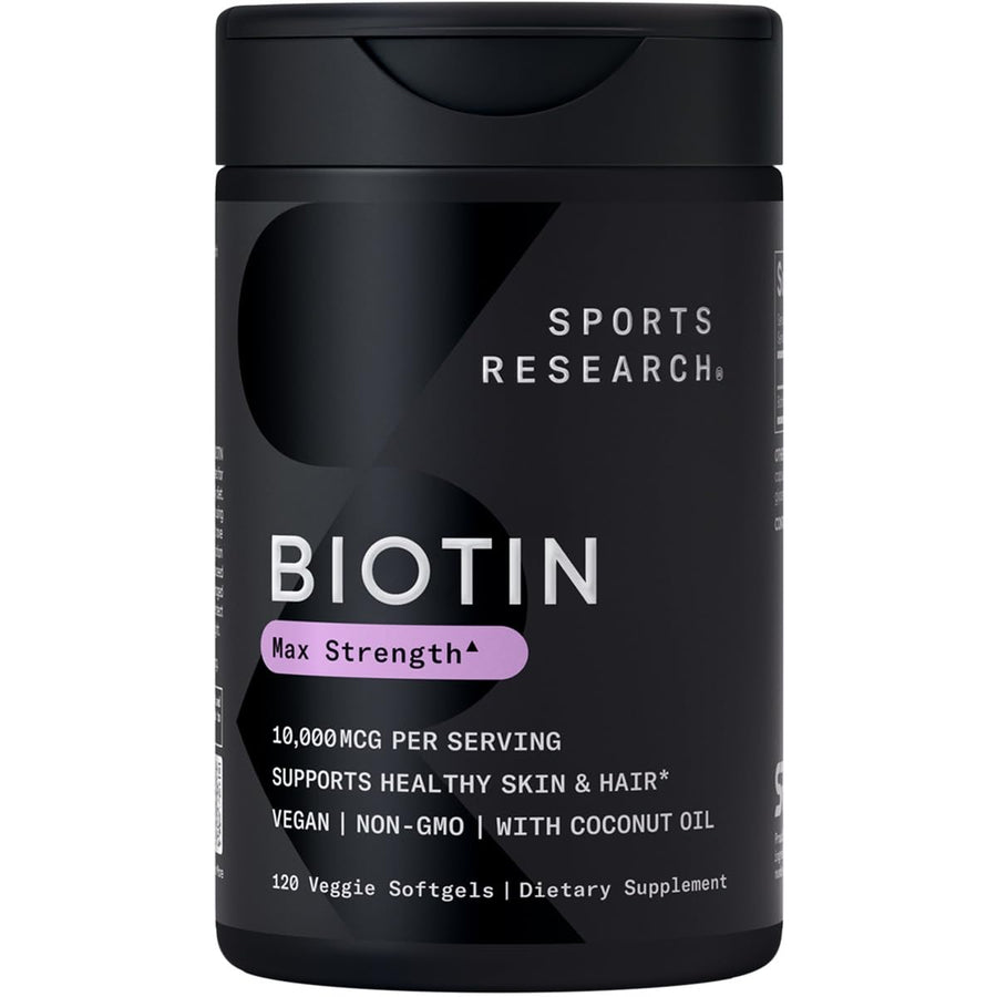 ® Biotin 10,000mcg with Organic Coconut Oil - Biotin (Vitamin B7) for Healthy Skin and Hair Support* - for Women and Men - Vegan, Non-GMO, Gluten & Soy-Free - 120 Veggie Softgels