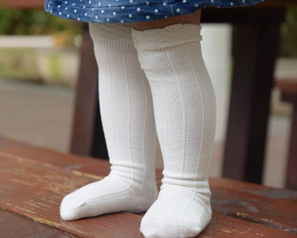 Toddler Girl Knee High Socks Baby Non-Slip Socks Infant Long Tube Ruffled Stockings Gifts 5 Pairs Bow 12-36 Months