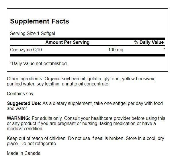 CoQ10 - Energy Antioxidant Support - Coenzyme Q10 Supplement - (100 Softgels, 100mg Each)
