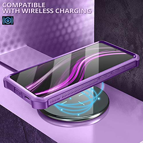 for Samsung Galaxy S21 Ultra Case, [Built in Screen Protector and Kickstand] Heavy Duty Military Grade Protection Shockproof Protective Cover for Samsung Galaxy S21 Ultra 5G, 6.8 inch Purple