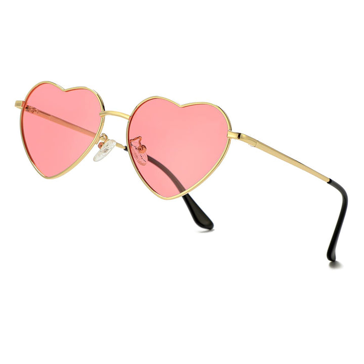 Polarized Heart Sunglasses for Women Fashion Lovely Style Metal Frame UV400 Protection Lens (Gold/Pink)