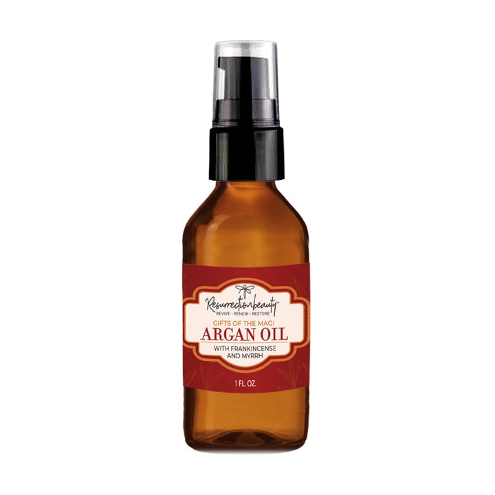 Frankincense and Myrrh Argan Oil For Skin, Hair, Nails and Scars, Pure Organic Liquid Gold Virgin Moroccan Argan Oil Enhanced with Pure Therapeutic Grade Essential Oils of Boswellia Carteri and Commiphora Myrrha, Gifts Of The Magi Moisturizing and An