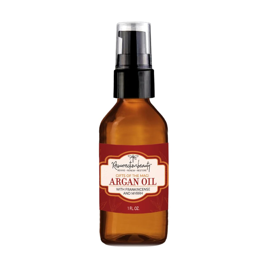Frankincense and Myrrh Argan Oil For Skin, Hair, Nails and Scars, Pure Organic Liquid Gold Virgin Moroccan Argan Oil Enhanced with Pure Therapeutic Grade Essential Oils of Boswellia Carteri and Commiphora Myrrha, Gifts Of The Magi Moisturizing and An