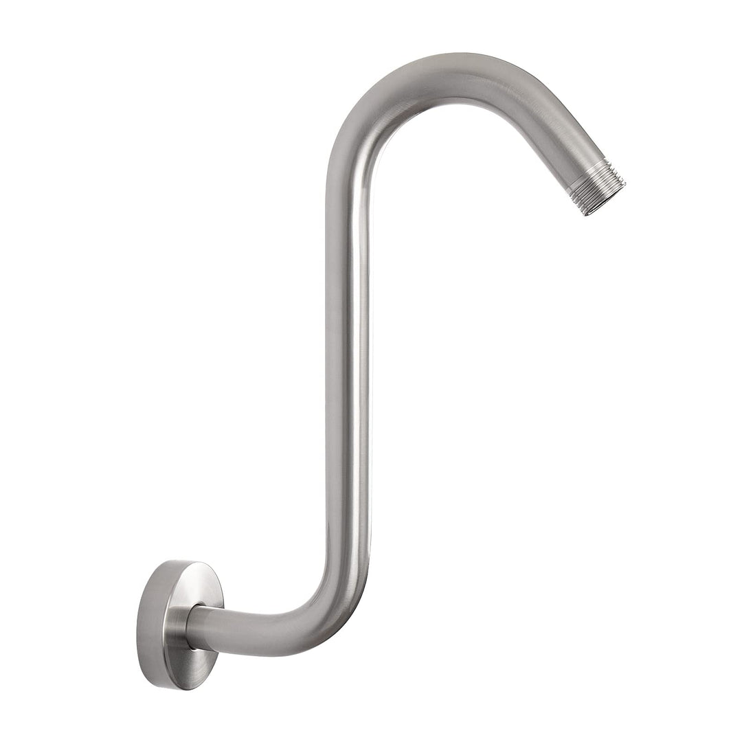 Nearmoon S Shaped Shower Head Riser Pipe, Shower Head Extender Arm with Flange, Standard 1/2 Connection- Bathroom Accessory, 12 Inch (1 Pack, Brushed Nickel)