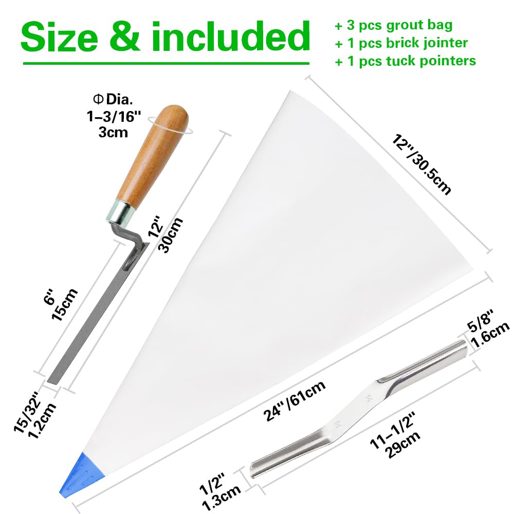 3 Pack Tile Grout Masonry Mortar Bag, 12 by 24 Heavy Duty Tear Resistant Puncture Tip Cement Sealer Bag, Mortar Bag Masonry, Grout Bag for Tile Installation, Grouting Bag (12x24 inch, Blue)