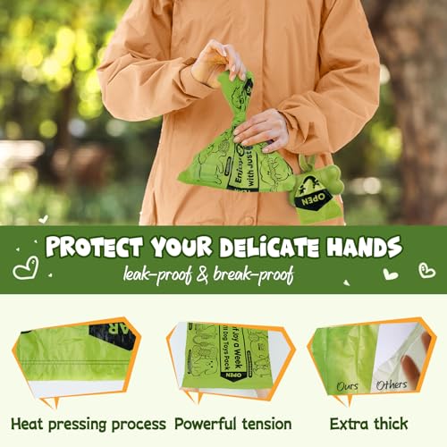 Strong-Endurance Dog Poop Bag Set with Dispenser &amp; Leash Clip, Thick Waste Poop Bags for Puppy/Small/Medium/Large Dog &amp; Cat