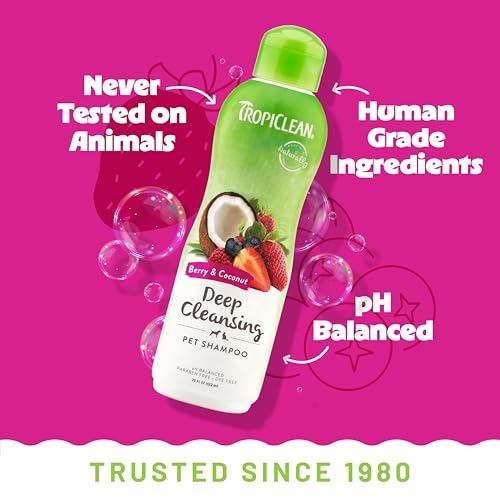 Deodorizing Dog Shampoo for Smelly Pets, Long Lasting Odor Control, Puppy Safe, Made in the USA, Berry Scent, Cat Friendly, 20oz.