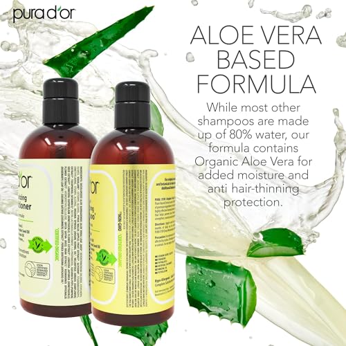 PURA D&#39;OR Anti-Thinning Biotin Shampoo &amp; Deep Moisturizing Conditioner Original Gold Label Set (16oz x2) Natural Earthy Scent, CLINICALLY TESTED Effective Results, DHT Blocker Thickening, Women &amp; Men