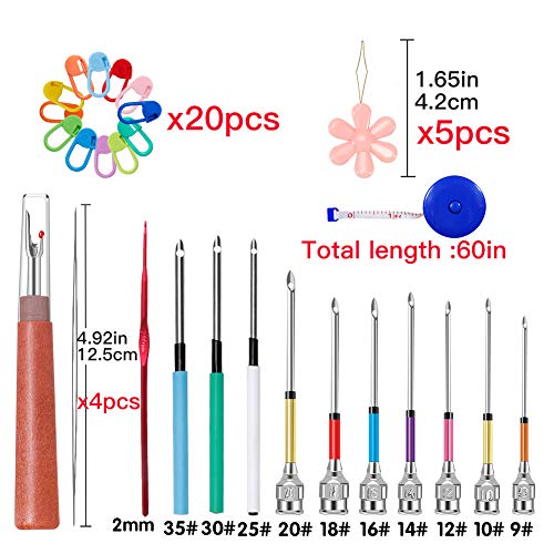 Punch Needle, 43 Pieces Punch Needle Tool and Instructions - Punch Needle Embroidery Kit with Embroidery Tools, Seam Ripper, Threader and Thimble, Needle Punch Kits for Beginners