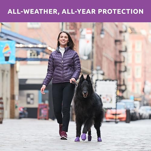 PawZ Rubber Dog Boots for Paws up to 4 - Dog Booties for Hot Pavement, Anti Slip Dog Socks, 12 Reusable Paws Waterproof Dog Boots, L, Purple