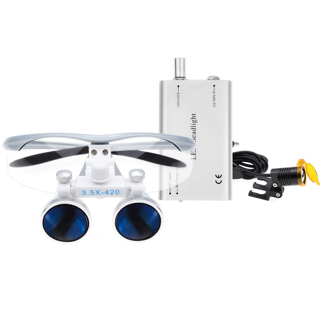 Surgical Binocular Loupes Optical Glass Loupe 3.5x420mm with LED Head Light Lamp