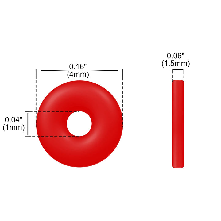 Silicone O-Ring, 4mm OD, 1mm ID, 1.5mm Width, VMQ Round Seal Rings Gasket, Pack of 40, 55A Durometer, Red
