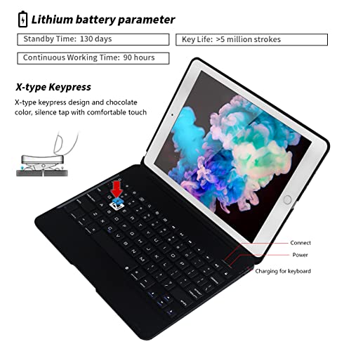 Keyboard Compatible with ipad 6th Generation, Compatible for ipad pro 9.7 inch,for ipad 5th Gen, for ipad Air 2 &amp; 1 Keyboard, 130° Folio Hard Back Cover, Ultra Slim, Auto Wake/Sleep - Black