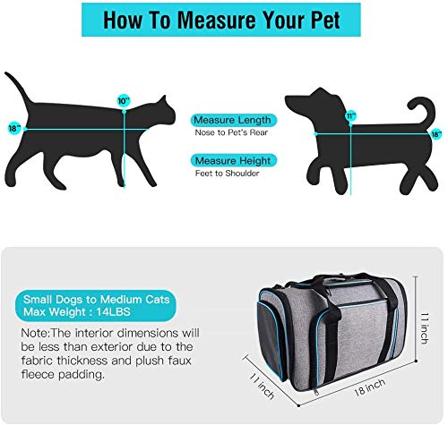 4 Way Expandable Pet Carrier, Airline Approved Collapsible Cat Soft-Sided Carriers W/Removable Fleece Pad for Cats, Puppy, Small Dogs (18x 11x 11)