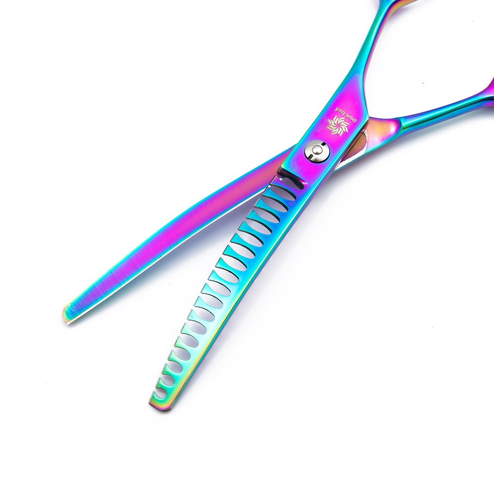 6.5/8.0'' Professional Chunker Shear Twin Tail Downward Curved Pet Grooming Thinning/Blending Scissors Dog&cat Grooming Chunkers Shear (6.5 inches) Rainbow