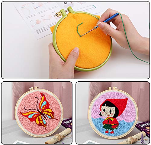 Punch Needle, 43 Pieces Punch Needle Tool and Instructions - Punch Needle Embroidery Kit with Embroidery Tools, Seam Ripper, Threader and Thimble, Needle Punch Kits for Beginners