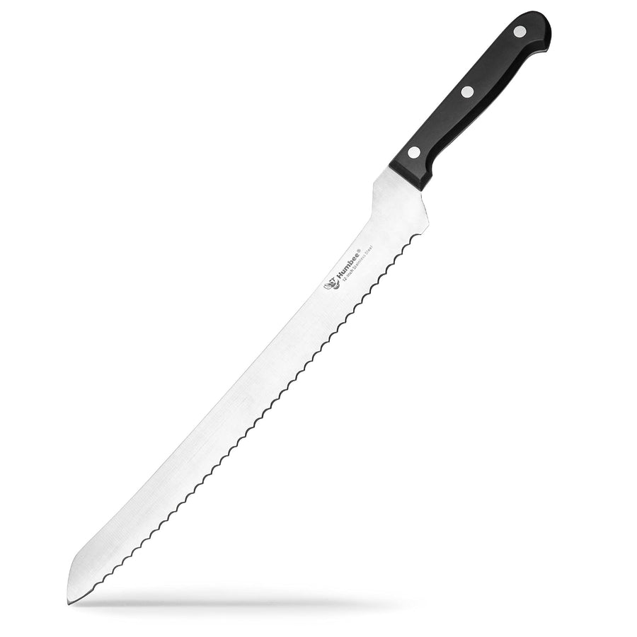 , 12 Inch Offset Bread Knife Serrated Knife Wave Edge Blade, Black