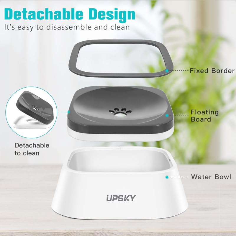 Dog Bowl Dog Water Bowl No Spill Pet Water Bowl No Drip Slow Water Feeder Dog Bowl No-Slip Pet Water Dispenser 35oz Slow Drinking Bowl for Dogs and Cats