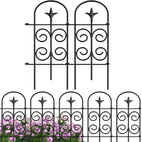AMAGABELI GARDEN &amp; HOME 8 Panels Decorative Garden Fences and Borders for Dogs 32in(H)×10ft(L) No Dig Metal Fence Panel Garden Edging Border Fence for Animal Barrier Fencing for Flower Bed Yard Patio