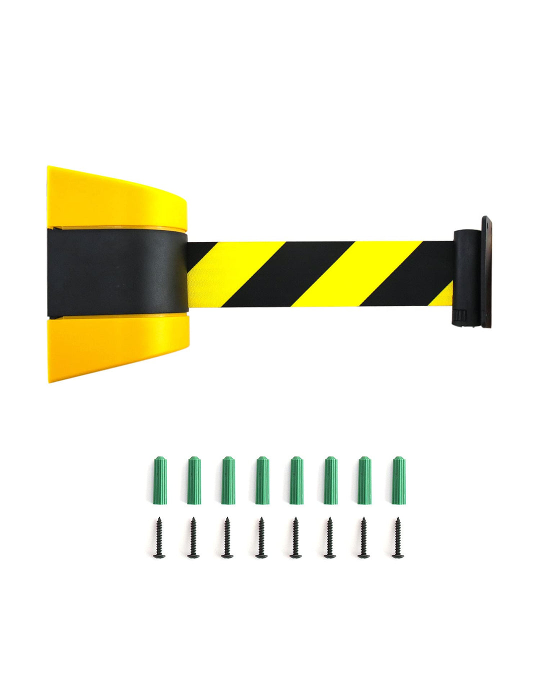 QWORK Fixed Wall Mount Retractable Belt Barrier, ABS Case 16 ft, Black and Yellow Safety Belt with Screws