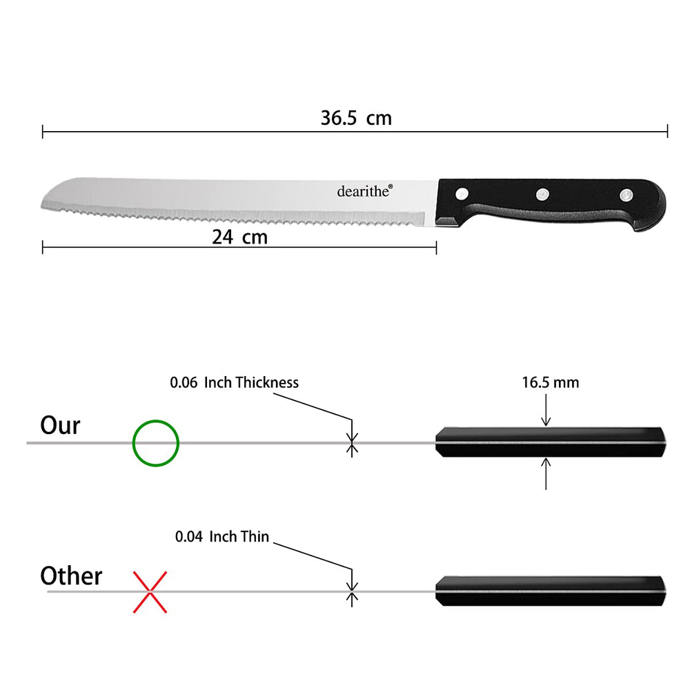 Serrated-Bread Knife 10 Inch, Black Full-Tang and Triple Rivet Stainless Sharp Wavy Edge Wide Bread Cutter, Professional for Slicing Homemade Bread, Bagels, Cake, Dishwasher Safe