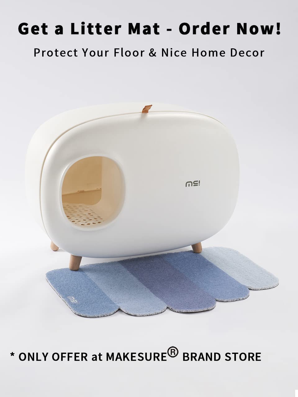 Cat Litter Box (with Litter Mat), Enclosed Design, Large Space Litter Box with Lid, Prevent Sand Leakage and Isolate Odors, Easy to Clean, with Cat Litter Scoop - White
