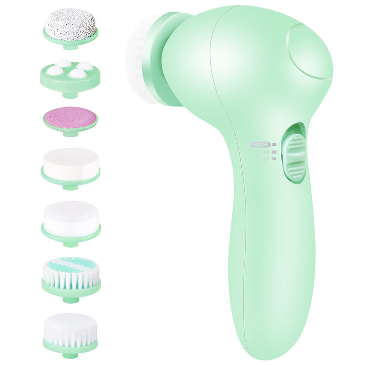 Electric Facial Cleansing Brush 7 in 1 - Face Skin Spin Brush for Deep Cleansing, Gentle Exfoliating, Blackhead Removing and Massaging, Battery Operated Facial Cleanser Brush