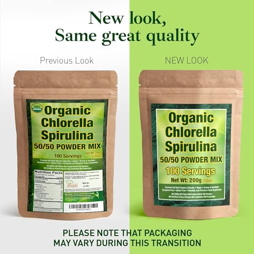 Organic Spirulina and Chlorella Powder 50/50 Mix - 3 Month Supply - Vegan &amp; Non-GMO Chlorella and Spirulina Powder