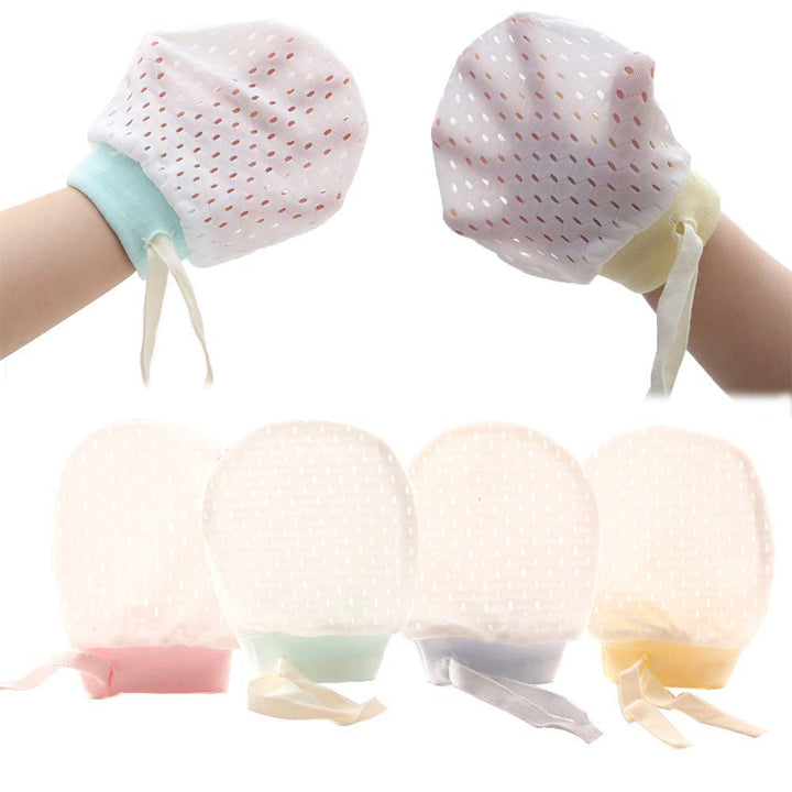 Baby Boy Girl No Scratch Silk Cotton Mittens Mesh Breathable Drawstring Gloves for Newborn Toddler Infants 8 Pack (Eyelet Mitten)