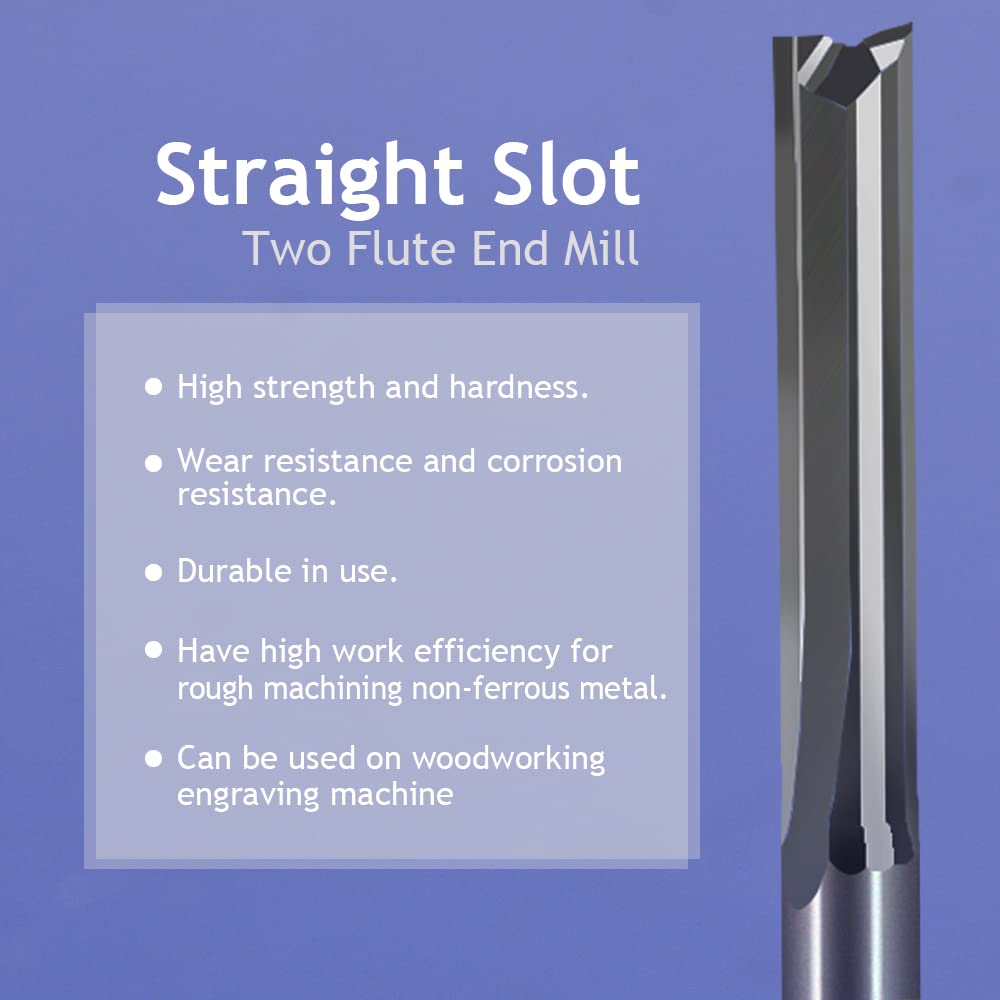 1/8 Inch Straight Router Bits Set (CED 1.0mm 1.5mm 2.0mm 2.5mm 3.175mm ) Milling Cutter 2 Flutes Double Edged CNC Cutting Tungsten Steel for Wood MDF Acrylic Milling