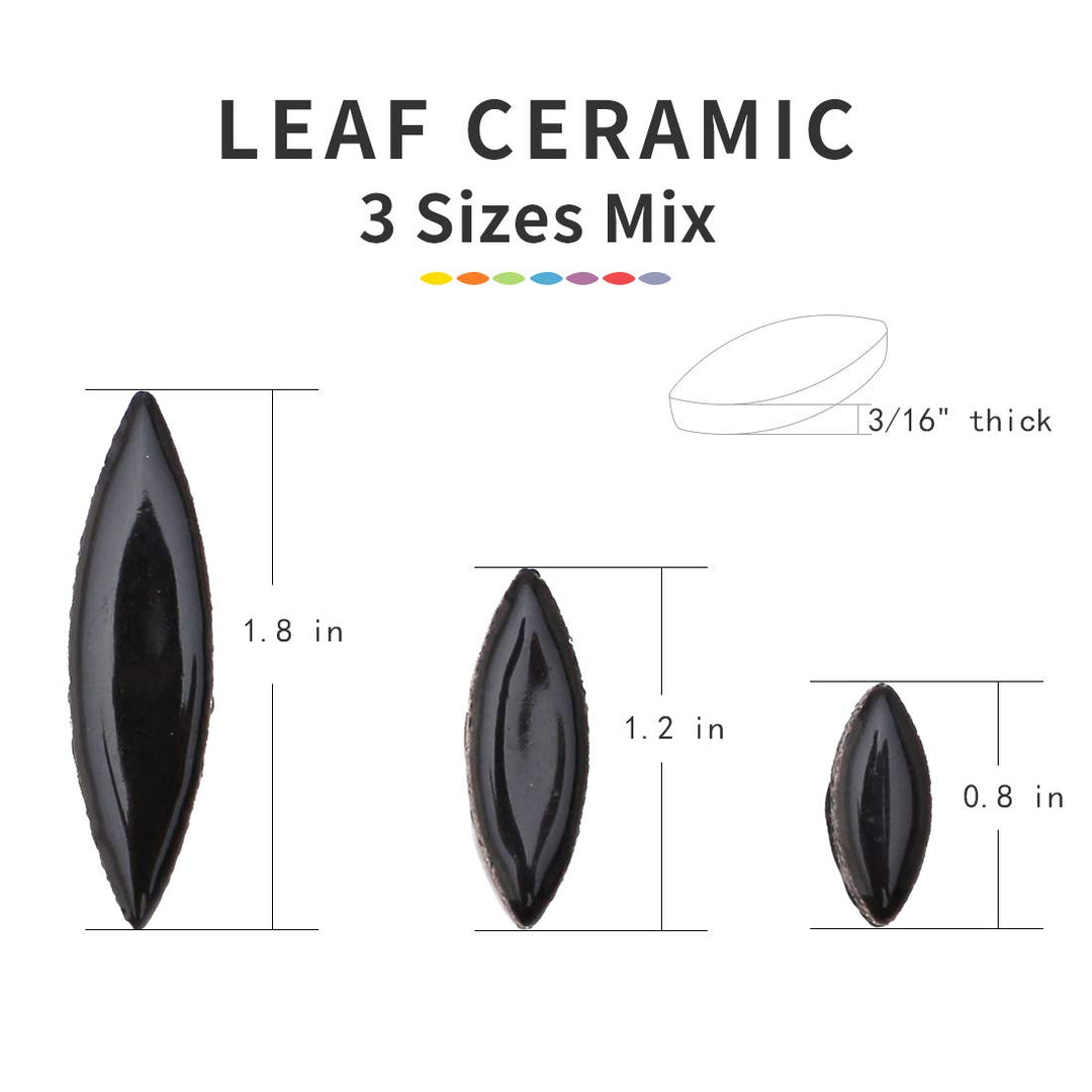 Ceramic Mosaic Tiles for Crafts,Petal Shape Black Mosaic Pieces for Craft Supplies (Black,3 Sizes,312g)
