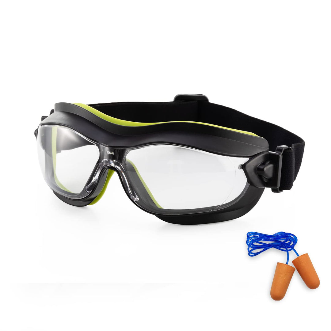 Safety Goggles Anti Fog &amp; Scratch Eye Goggles Safety Protection Lab Goggles Chemistry For Men that Protective Eyewear With Clear Lens,Corded Ear Plugs,Adjustable Strap,Avocado Green Frame
