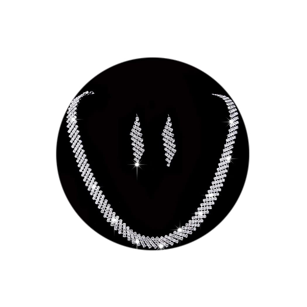 Yikisdy Wedding Bridal Necklace Earrings Set Crystal Si