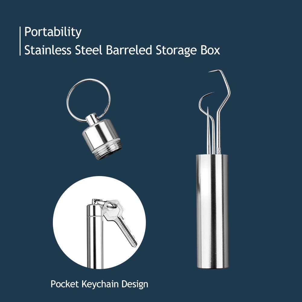 3 Pcs/Set Stainless Steel Toothpicks Kit, Premium Teeth Cleaning Tools, Reusable Floss Tooth Picks Set, Pocket Keychain Portable Metal Toothpicks Holder for Travel, Outdoor