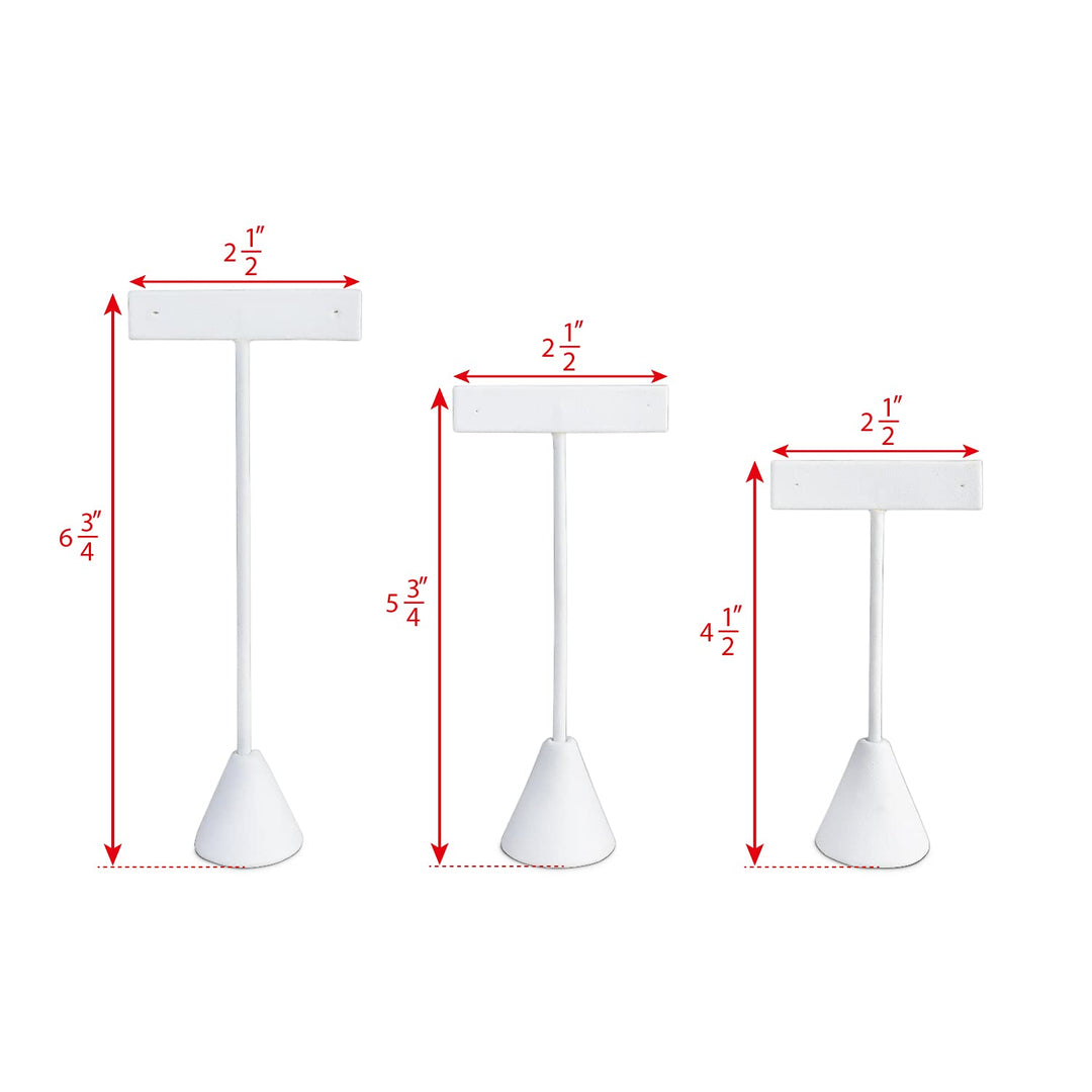 6Pcs Set Earring T Stand Display Set with 3 Different Heights, T Shape Jewelry Earring Showroom and Tradeshow Showcase Displays, White Leatherette, 4 1/2 H in; 5 3/4 H in; 6 3/4 H in