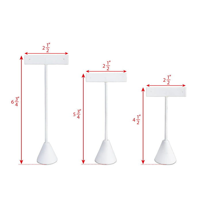 6Pcs Set Earring T Stand Display Set with 3 Different Heights, T Shape Jewelry Earring Showroom and Tradeshow Showcase Displays, White Leatherette, 4 1/2 H in; 5 3/4 H in; 6 3/4 H in