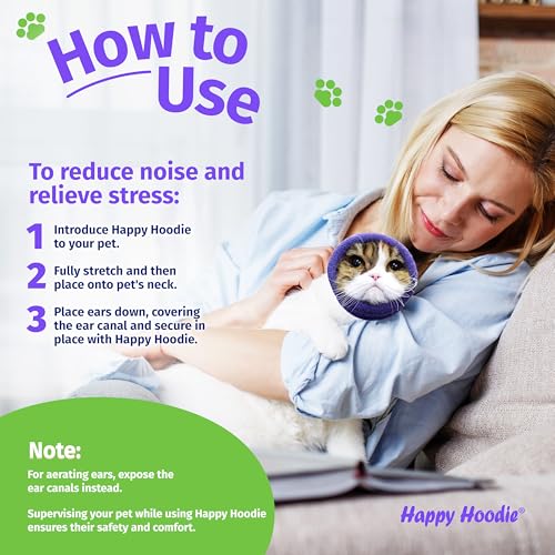 Happy Hoodie The Original Dog &amp; Cat Calming Band, Anxiety Relief/Noise Protection-Grooming-Thunder-Fireworks (Large, Purple)