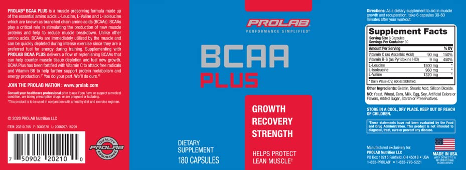 PROLAB BCAA PLUS, Branched Chain Amino Acid Capsules, 1